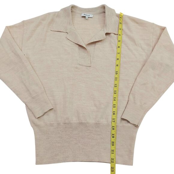 Madewell Polo Sweater Womens Small Beige 100% Merino Wool Knit Pullover Casual - Picture 9 of 10